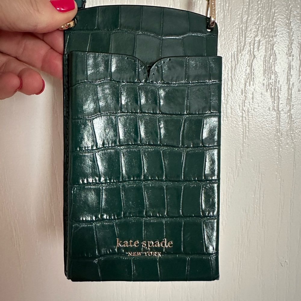 Kate Spade Dark Green Croc Embossed Crossbody